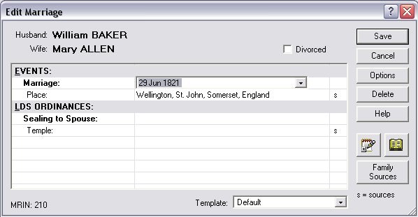 PAF edit marriage data entry window
